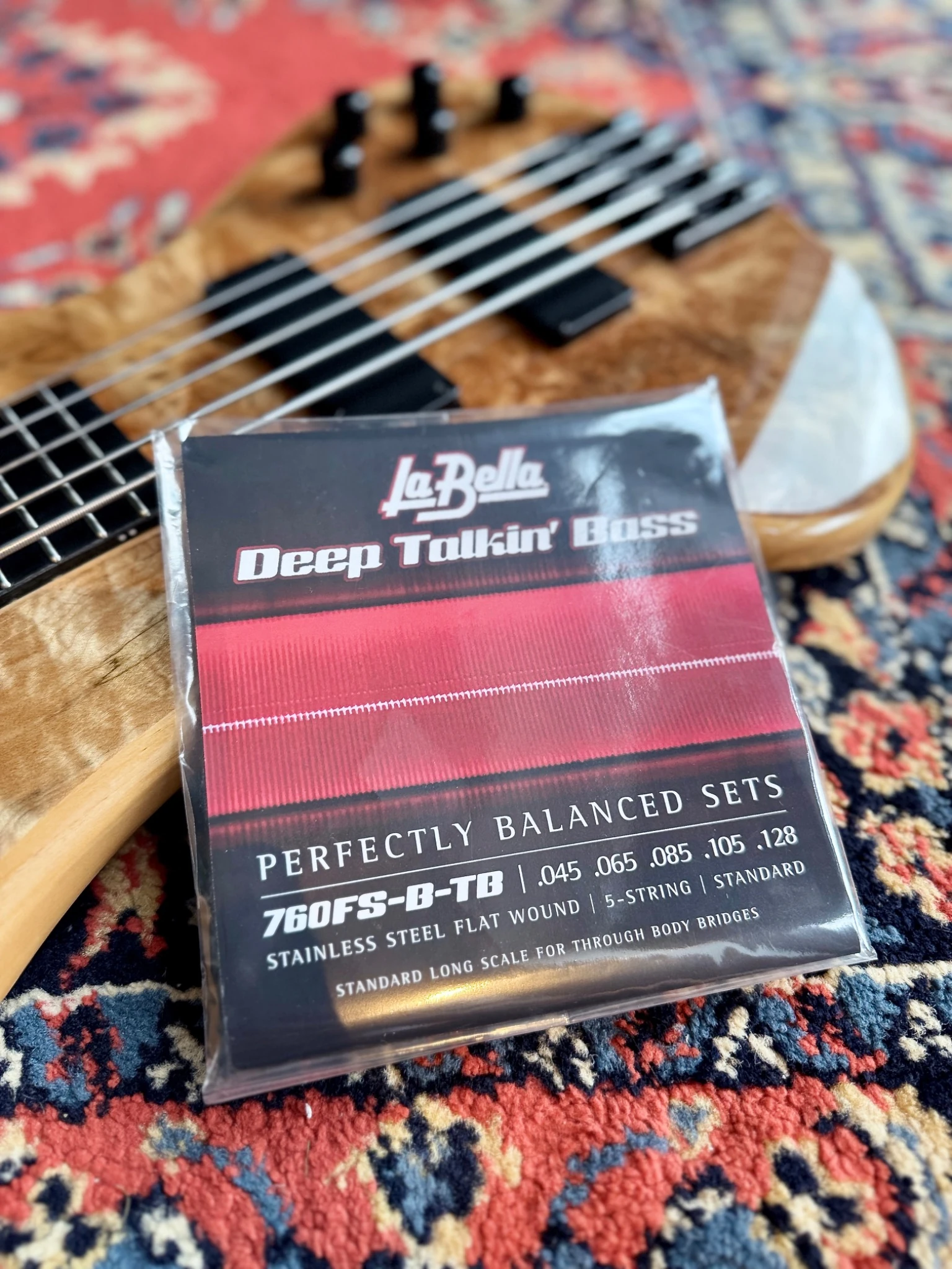 La Bella Deep Talkin’ Bass flatwound string set shown with the bass