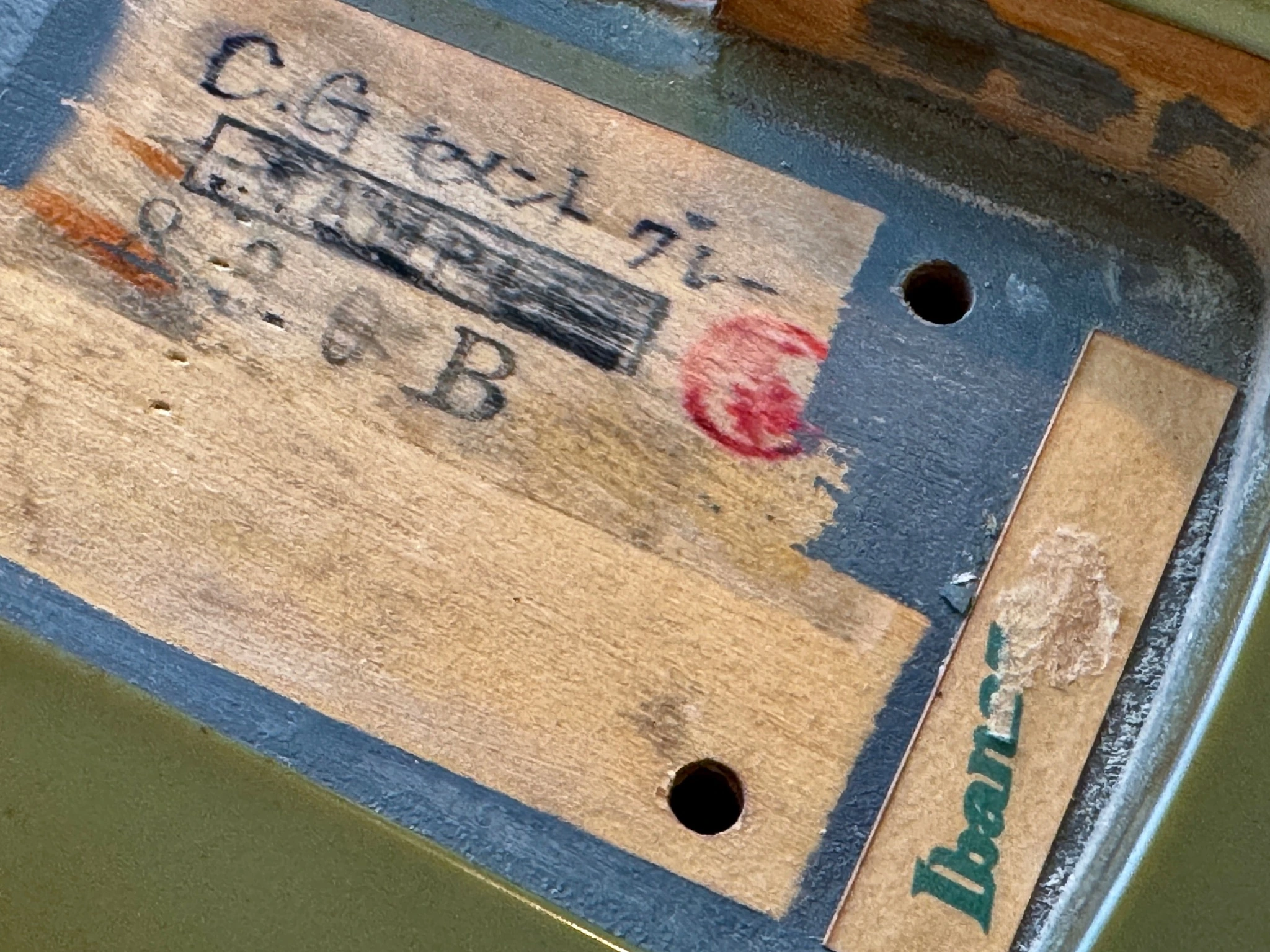 Close view of markings in the neck pocket