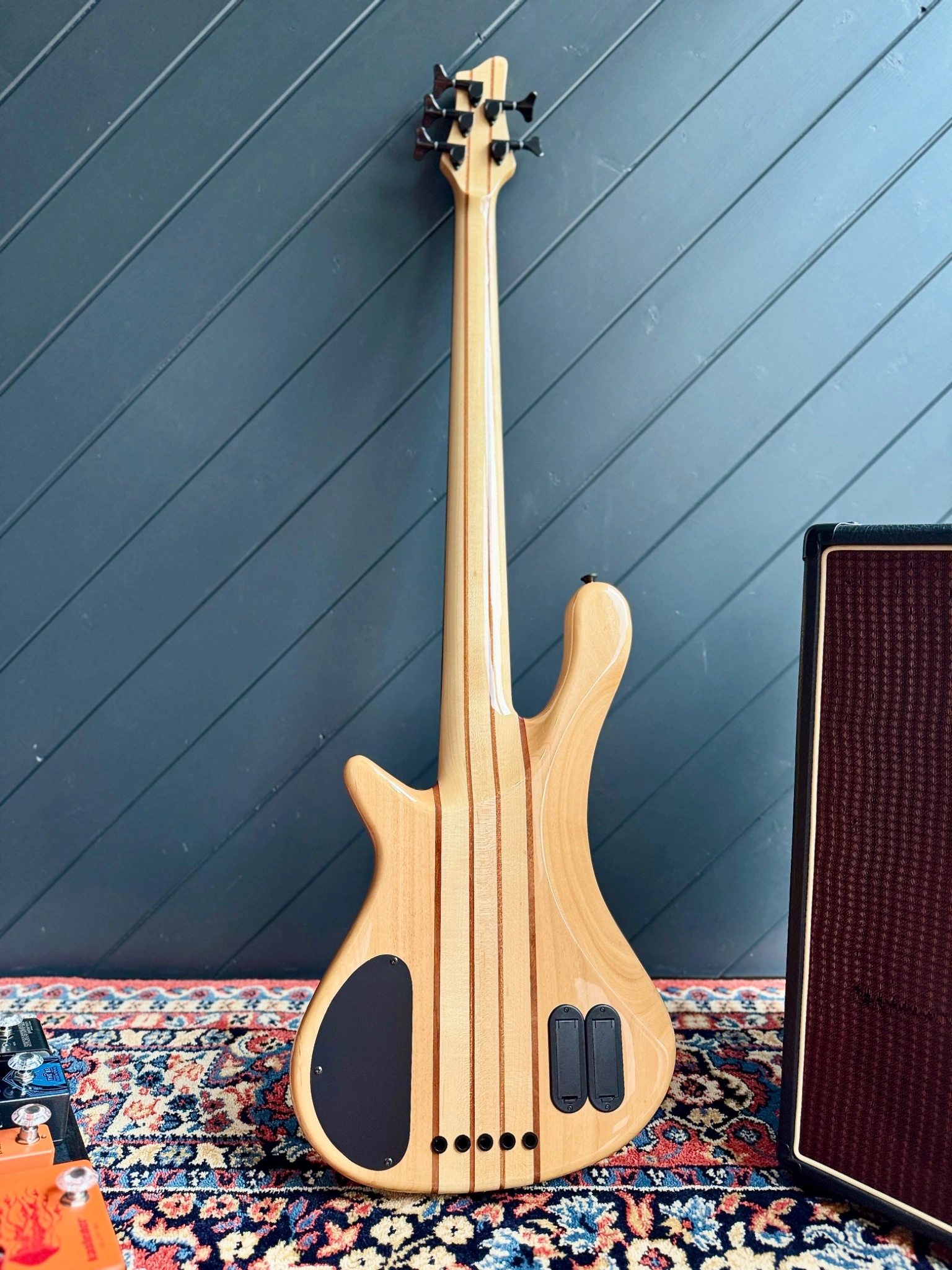 Full rear view of the AIO S8-5, showing its neck-through construction.