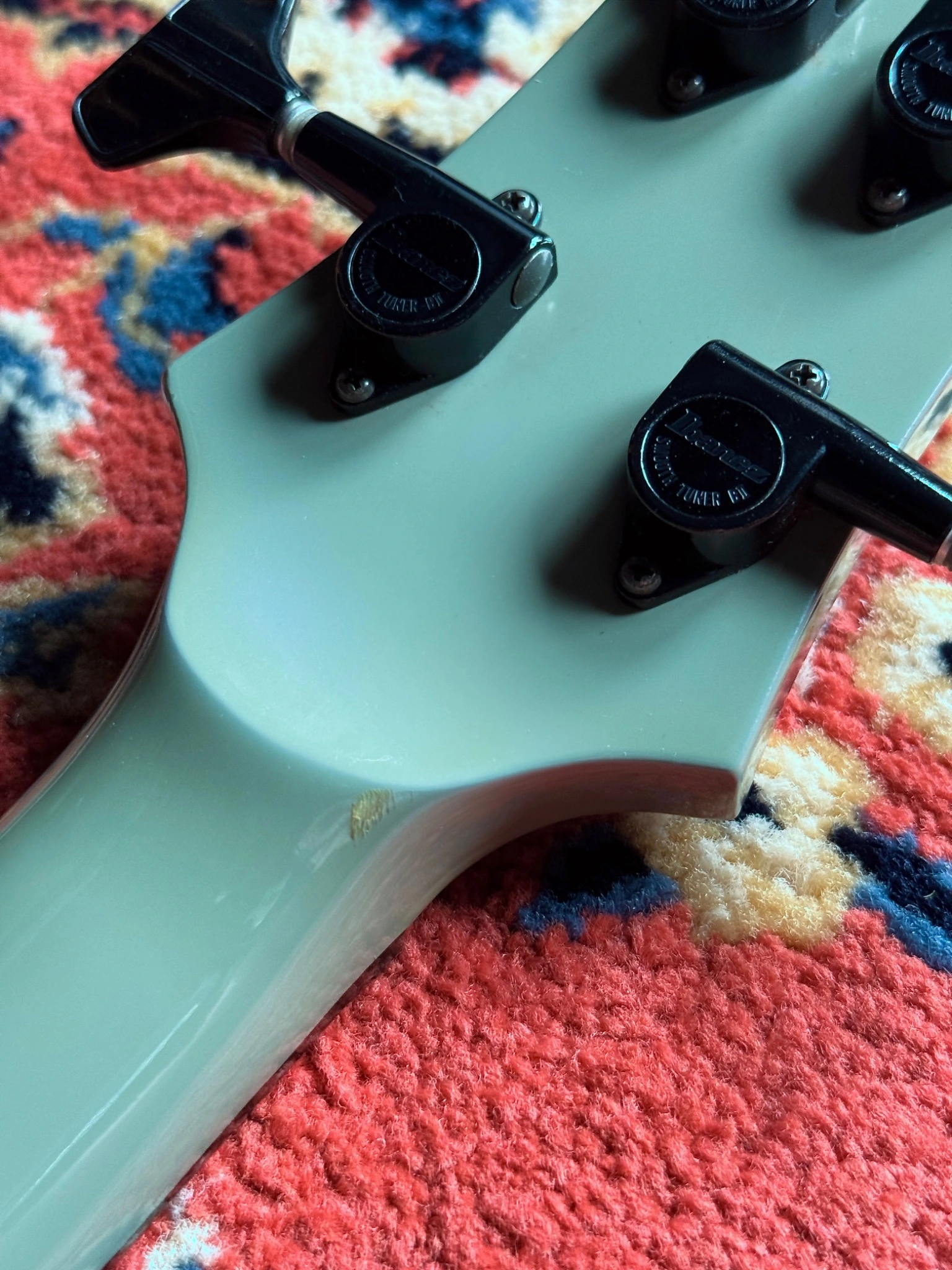 Close-up of the bass finish and surface marks