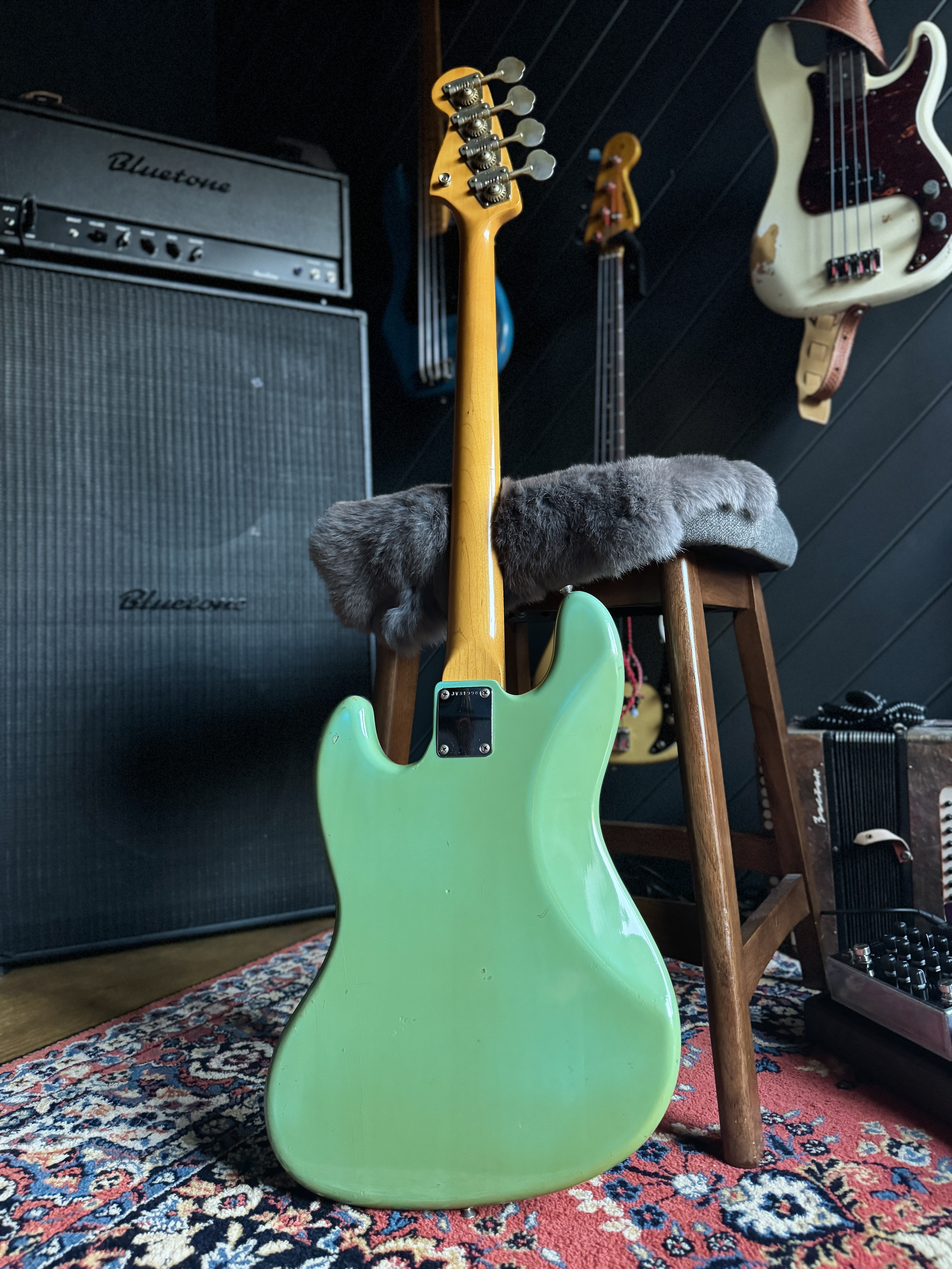 Full rear view of the Squier JV Jazz Bass