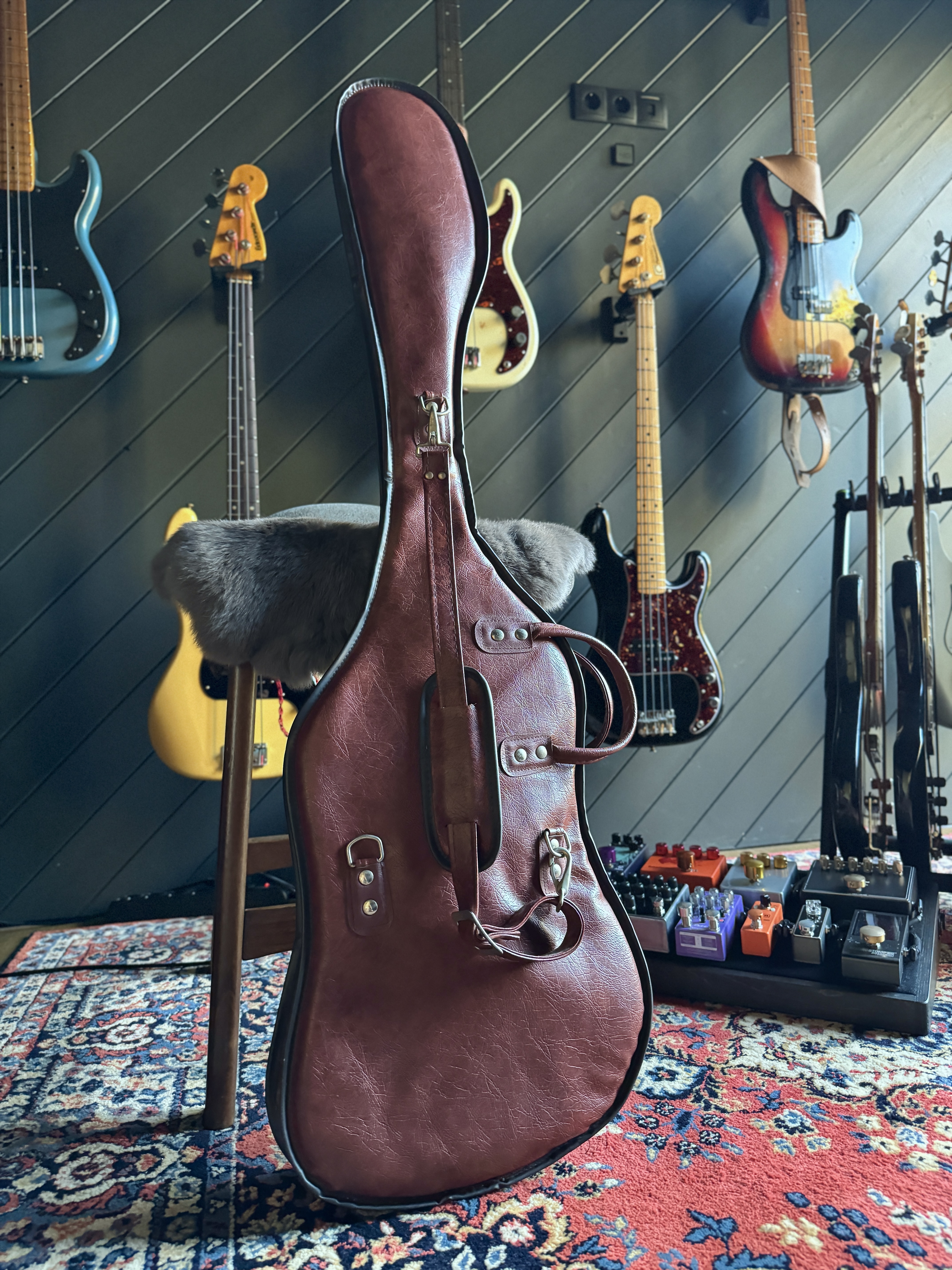 Brown vintage gig bag, back