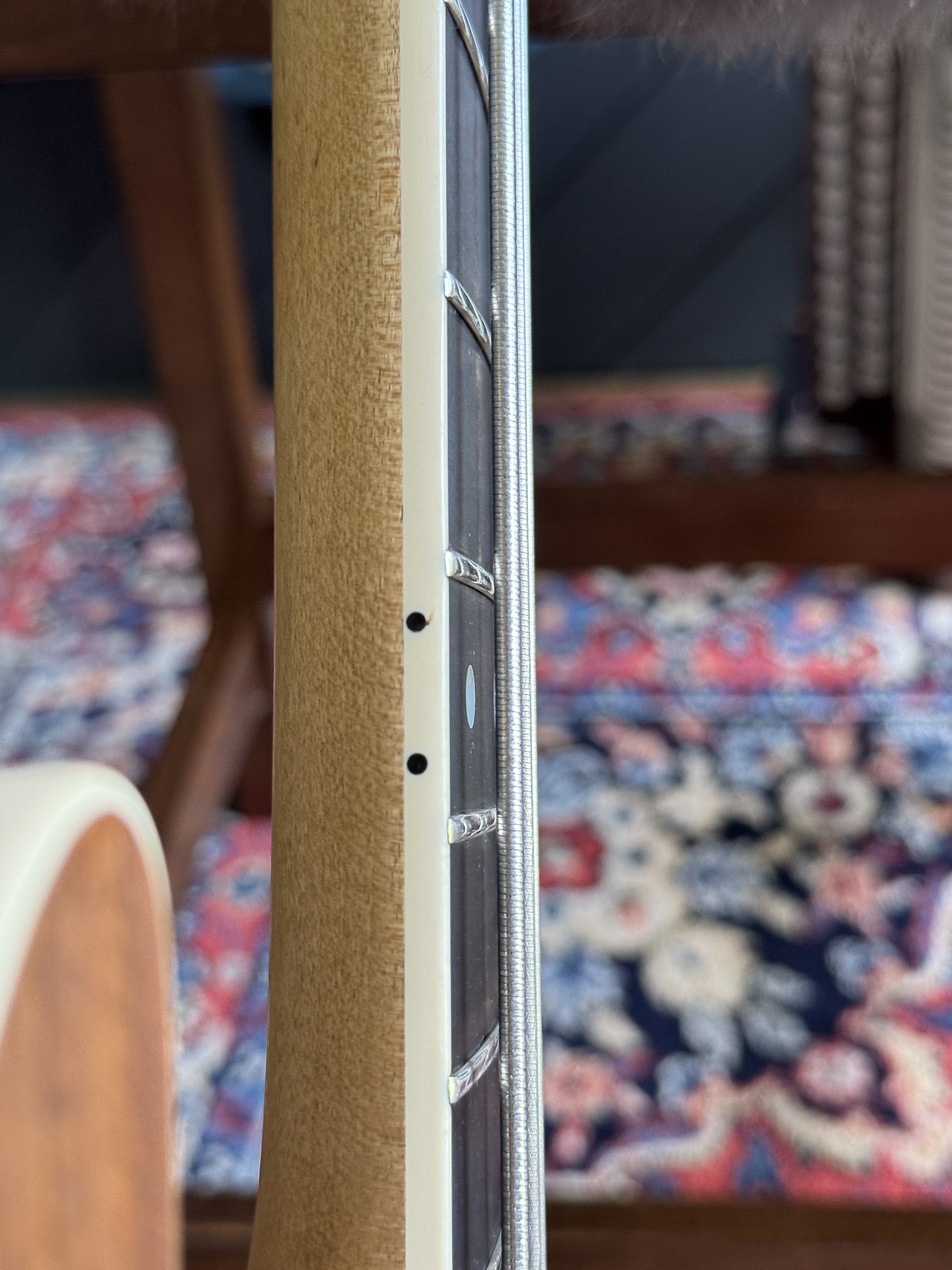 Side profile of the neck, fingerboard and frets