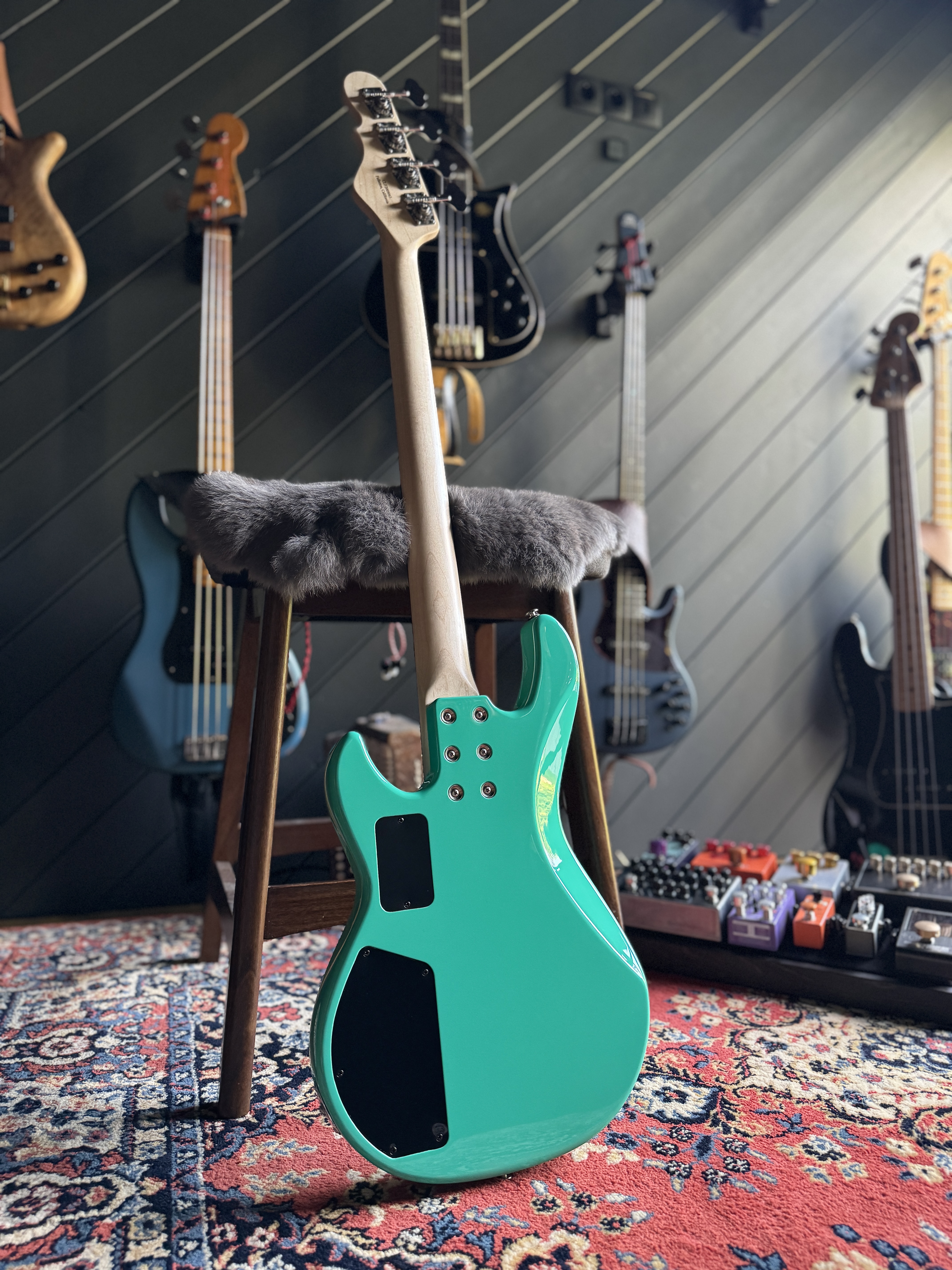 Full rear view of the 2020 G&L L-2000 USA in Belair Green